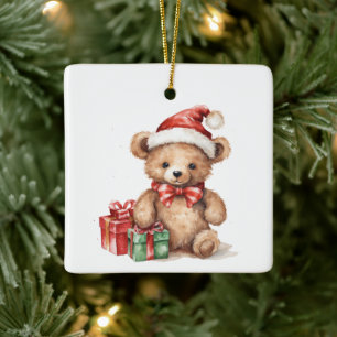 Customized First Christmas Whimsical Teddy Bear Ceramic Ornament