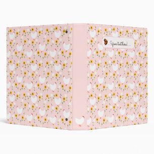 Customized Floral White Chickens on Pink Binder