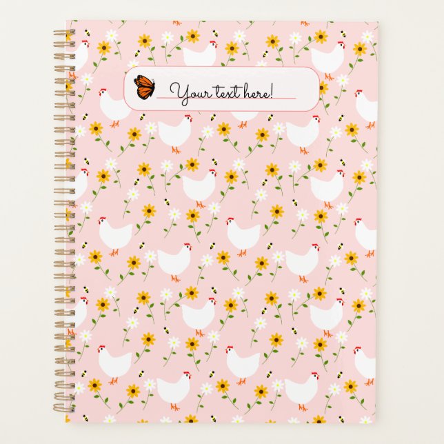 Customized Floral White Chickens on Pink Planner (Front)