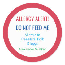 Customized Food Allergy Alert Personalized Kids Classic Round Sticker