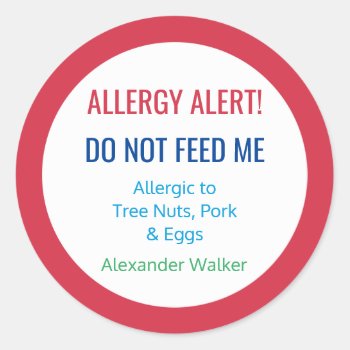 Customized Food Allergy Alert Personalized Kids Classic Round Sticker by LilAllergyAdvocates at Zazzle
