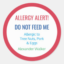 Customized Food Allergy Alert Personalized Kids Classic Round Sticker