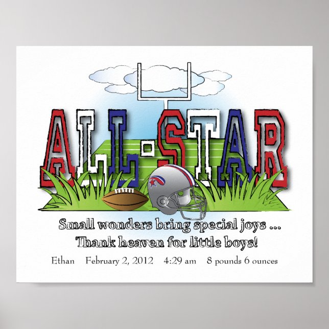 Customized Football All-Star Boys Room Wall Art (Front)