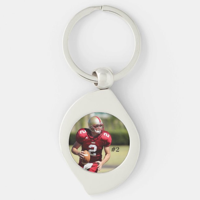 Customized Football Player Photo and Number Keychain (Front)