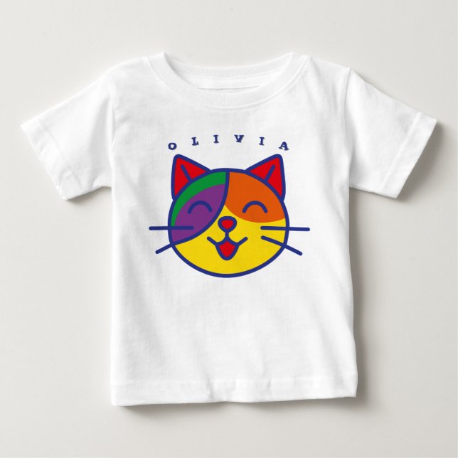Customized for boys and girls - Cat Design Baby T-Shirt (Front)