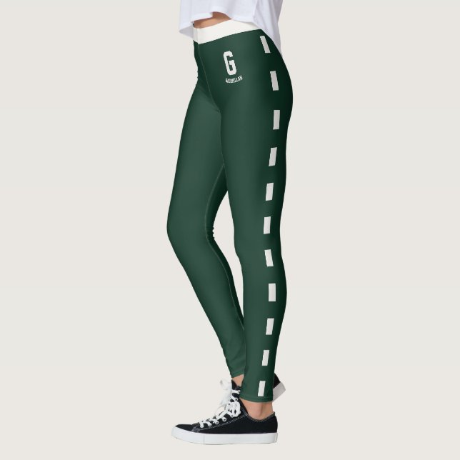 Customized Forest Green Neutral Pattern Monogram Leggings (Left)
