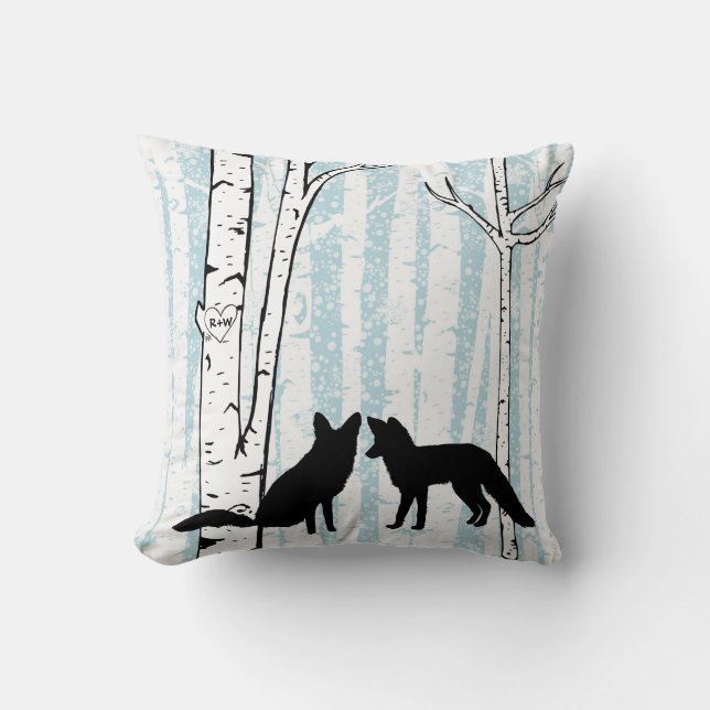 Customized Foxes in Love Birch Forest Throw Pillow (Front)