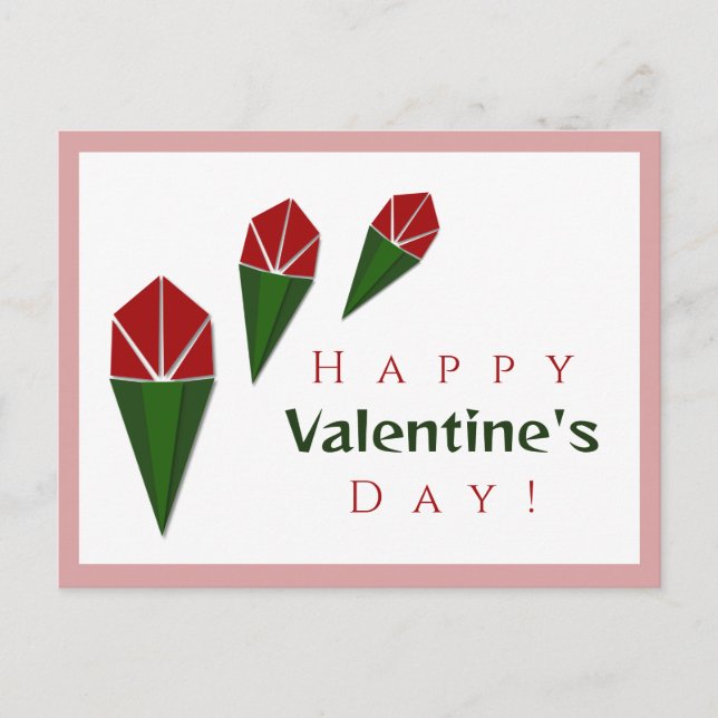 Customized Fun Pink, Green, Red Roses Valentine's Holiday Postcard (Front)