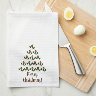 Customized Fun Red Roses, Holly Christmas Tree Kitchen Towel