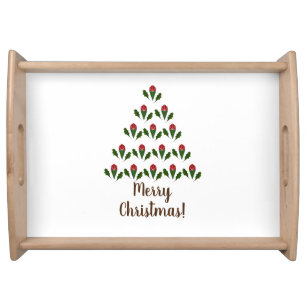Customized Fun Red Roses, Holly Christmas Tree Serving Tray