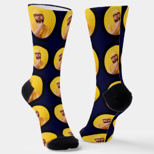 Customized Funny Face Photo Navy Blue Custom Socks