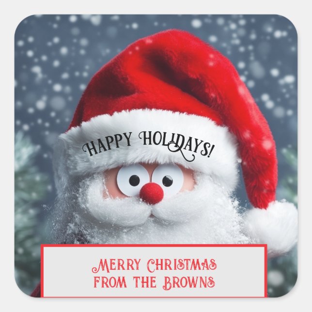 Customized Funny Santa Labels, Happy Holidays,  Square Sticker (Front)