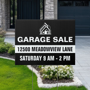 Customized Garage Sale Address Black Yard Sign