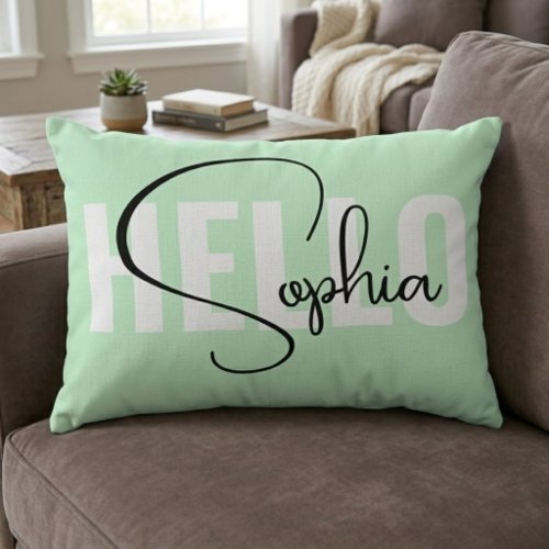 Customized Gift Hello Name | Modern Pastel Mint Accent Pillow