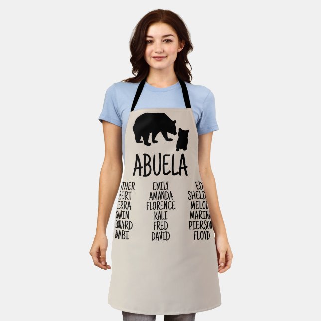 Customized Gift With Grandkid's Names Abuela Bear Apron (Worn)