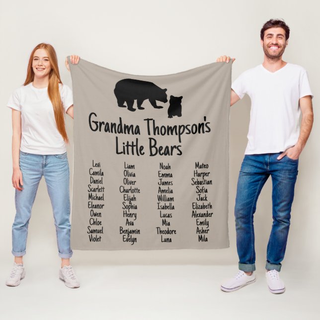 Customized Gift With Grandkid's Names Grandma Bear Fleece Blanket (In Situ)