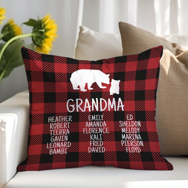 Customized Gift With Grandkid's Names Grandma Bear Throw Pillow (Creator Uploaded)