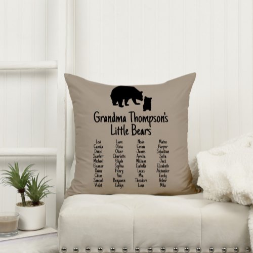 Customized Gift With Grandkids Names Grandma Bear Throw Pillow