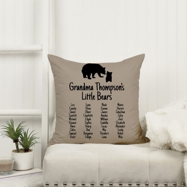 Customized Gift With Grandkid's Names Grandma Bear Throw Pillow (Creator Uploaded)