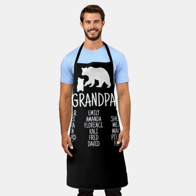 Customized Gift With Grandkid's Names Grandpa Bear Apron (Worn)