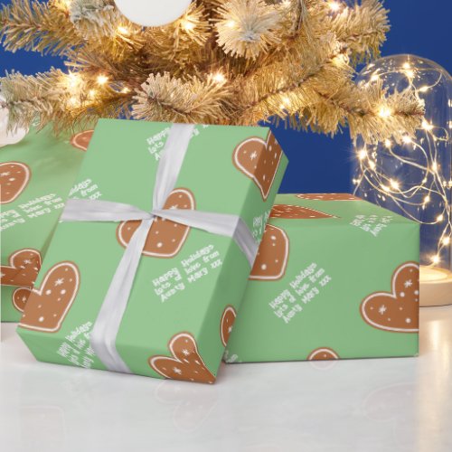 Customized Gingerbread Cookie Green Wrapping Paper