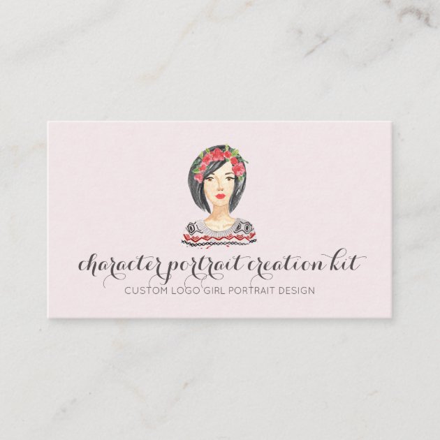 Customized girl portrait character printed business card