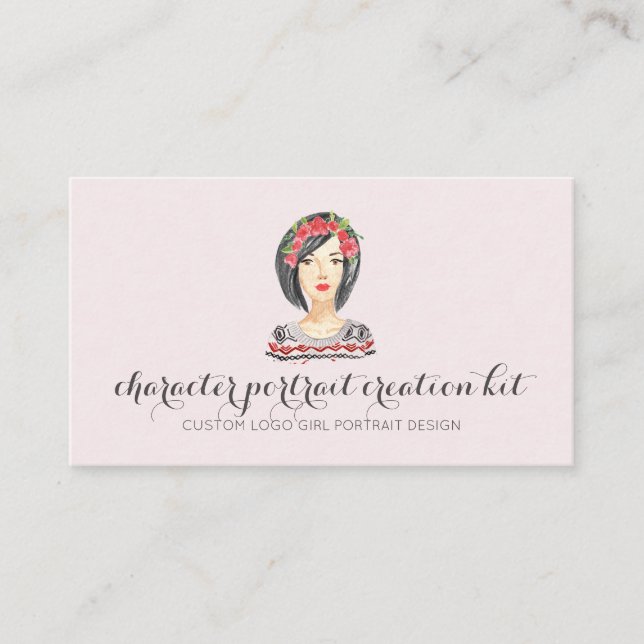 Customized girl portrait character printed business card (Front)