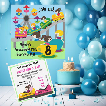 Customized Girls Amusement Park Birthday Invites by kids_birthdays at Zazzle