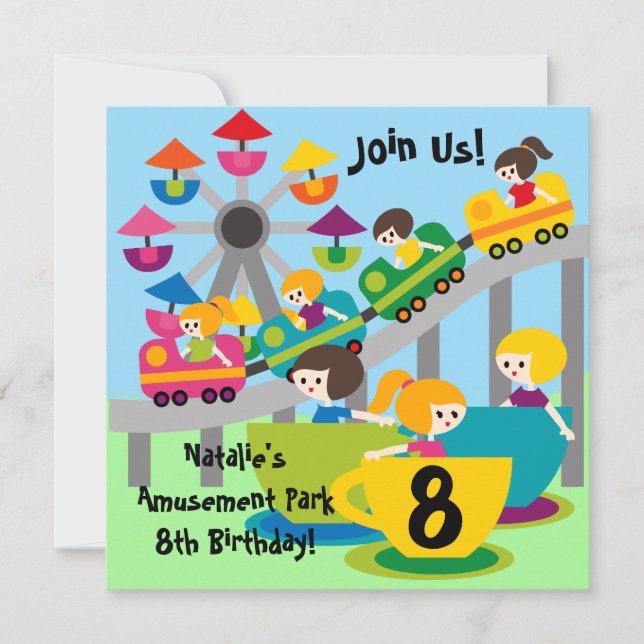 Customized Girls Amusement Park Birthday Invites (Front)