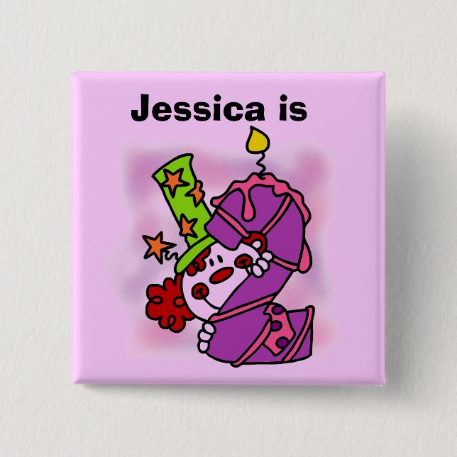 Customized Girls Clown Birthday Button (Front)
