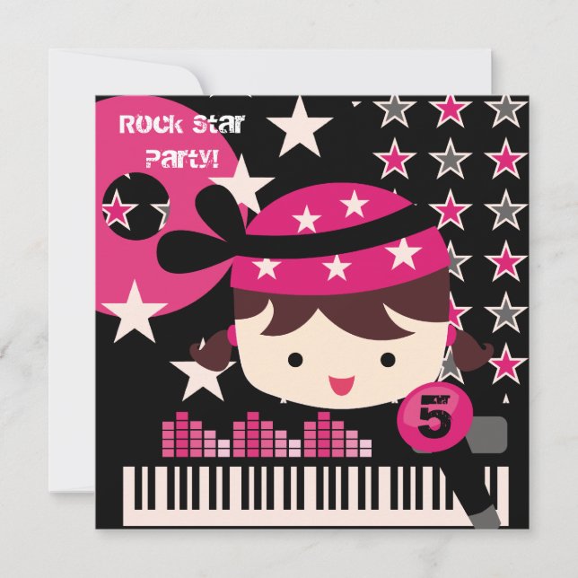 Customized Girls Rock Star Birthday Invitations (Front)