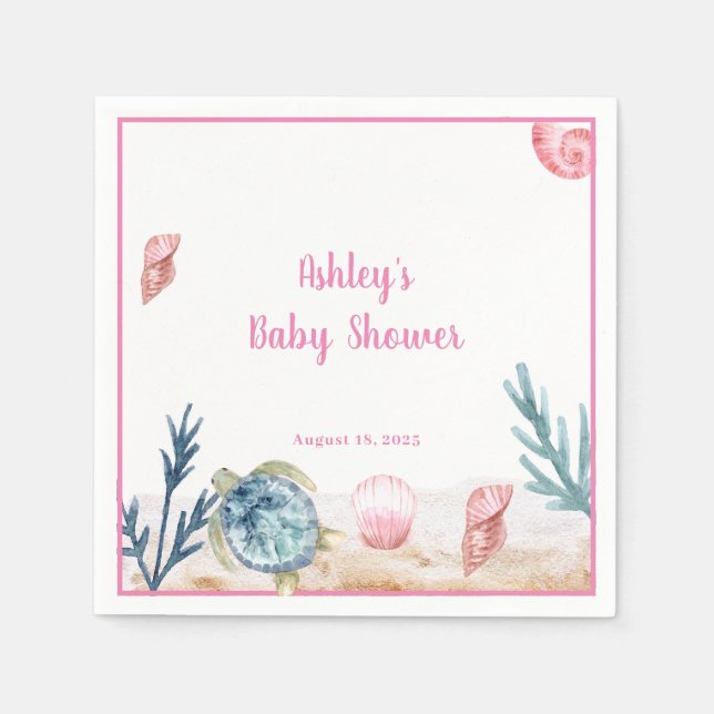 Customized Girls Sea Turtle Baby Shower   Napkins (Front)