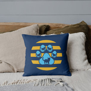 Customized Gold And Blue Cat Paw Vintage Sunset Throw Pillow