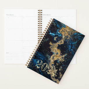 Customized Gold Blue MARBLE Agenda Daily Weekly