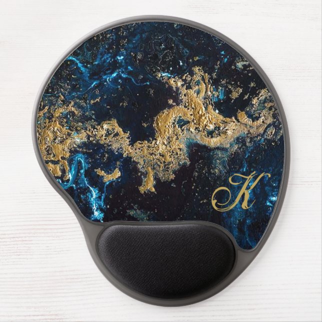 Customized Gold Blue MARBLE Mouse Pad Initial (Front)