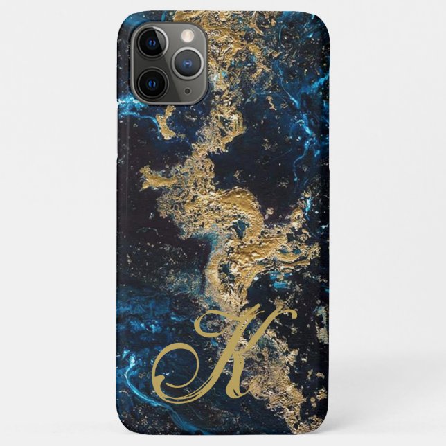 Customized Gold Blue MARBLE Phone Case Initial Pro Case-Mate iPhone Case (Back)