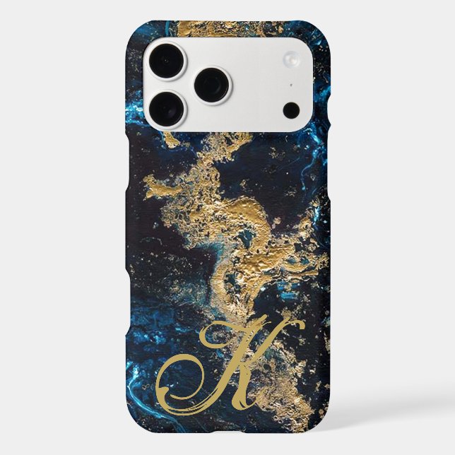 Customized Gold Blue MARBLE Phone Case Initial Pro Iphone Case (Back)