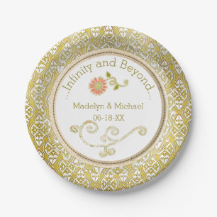 Customized Gold Damask Wedding Paper Plates