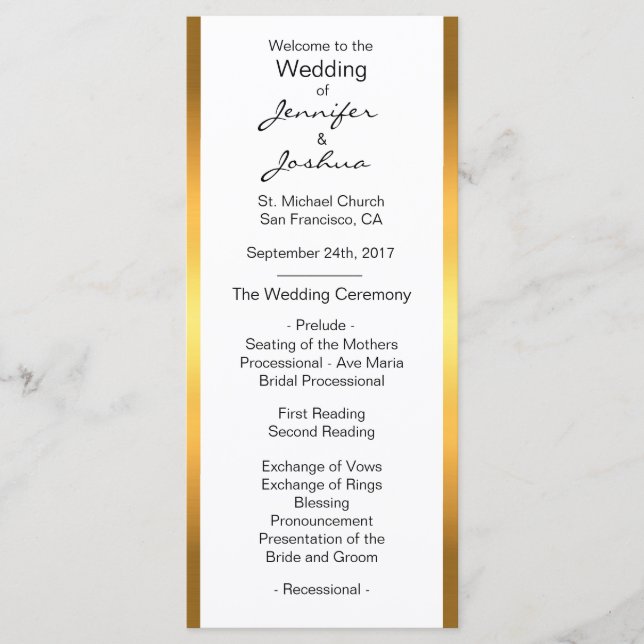 Customized Gold Foil White Design Wedding Programs (Front)