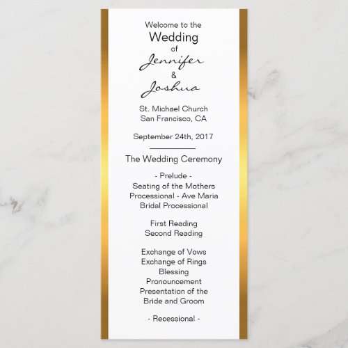 Customized Gold Foil White Design Wedding Programs