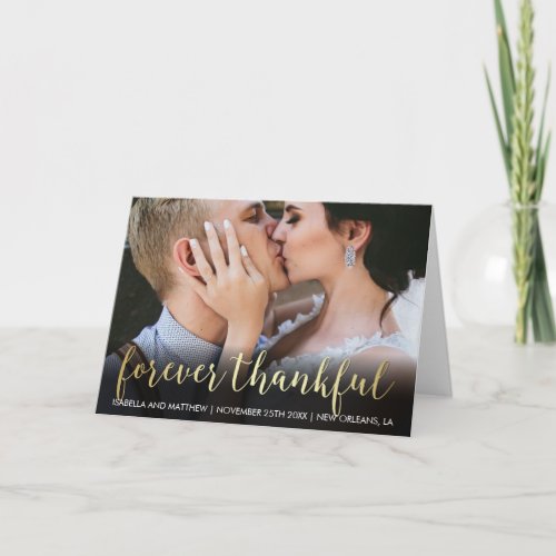 Customized Gold Gradient Photo Forever Thankful Thank You Card