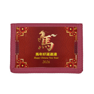 Customized Gold Horse Red Chinese New Year Tri-fold Wallet
