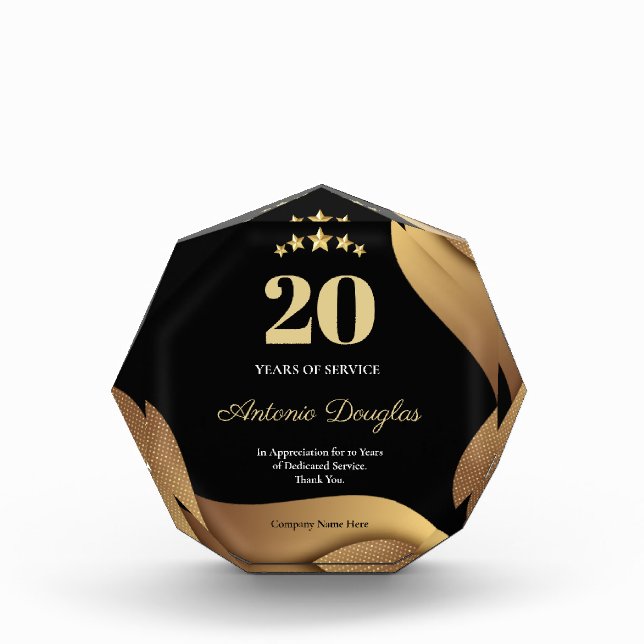 Customized Gold Stars 20Years of Service Employee  Acrylic Award (Front)