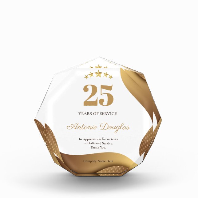 Customized Gold Stars 25Years of Service Employee  Acrylic Award (Front)