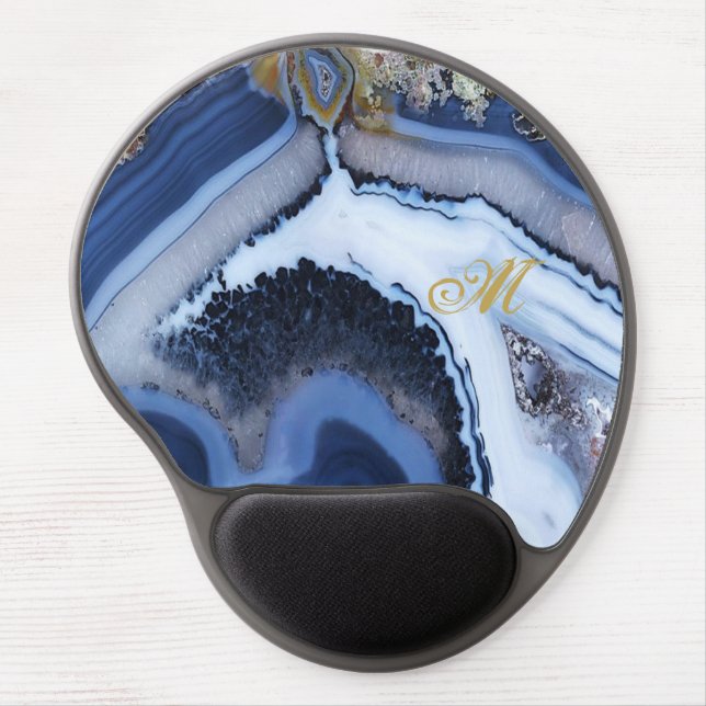 Customized Gold White Blue MARBLE Gel Mouse Pad (Front)