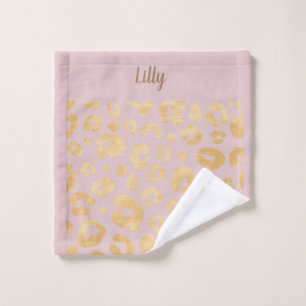 Customized Golden Metallic Pink Cheetah Print Wash Cloth