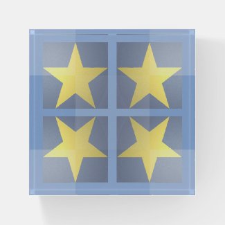 Customized Golden Star Squares on Cornflower Blue