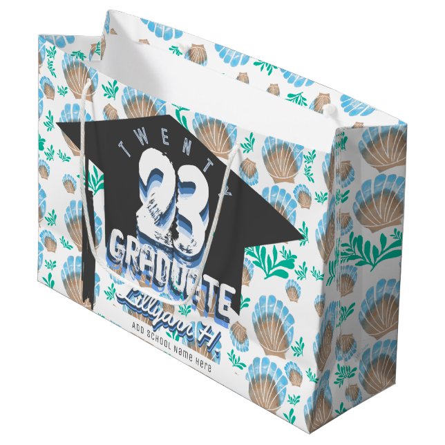Customized Graduation Sea Shell Pattern  Large Gift Bag (Front Angled)