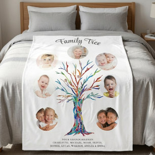 Customized Grandma Photo Family Tree Keepsake Fleece Blanket
