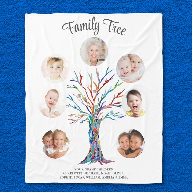 Customized Grandma Photo Family Tree Keepsake Fleece Blanket (Creator Uploaded)